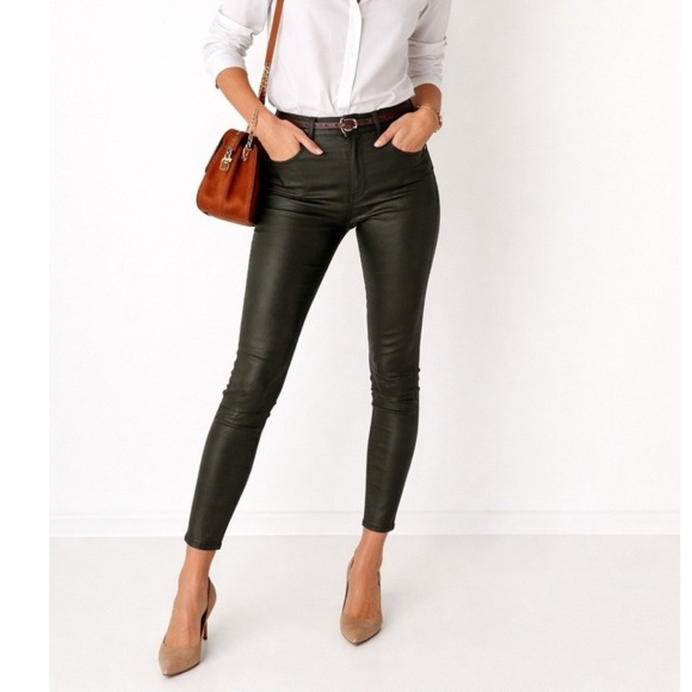 Anthropologie Paige Hoxton High-Rise Coated Ankle Skinny Olive Jeans Size 29 NWT